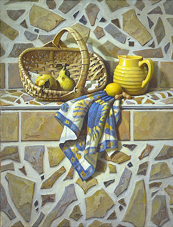 A Yellow jug on a slate background